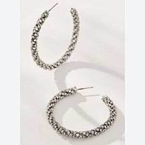 New ~ Anthropologie Large Glam Rhinestone Wrapped Silver Hoop Earrings